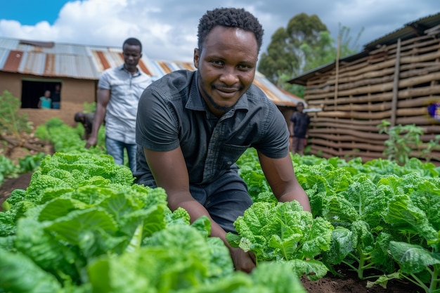 Afrikaanse mensen die groenten oogsten