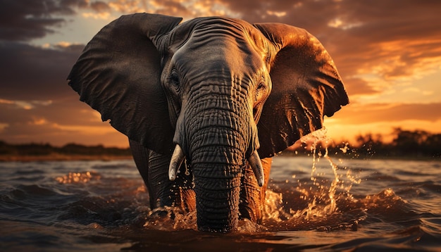 Gratis foto afrikaanse olifant in zonsondergang majestueus zoogdier in rustige wildernis gegenereerd door kunstmatige intelligentie