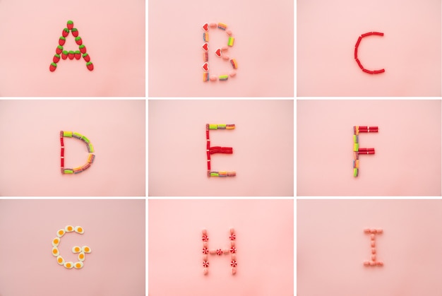 Alfabet gemaakt van snoepjes
