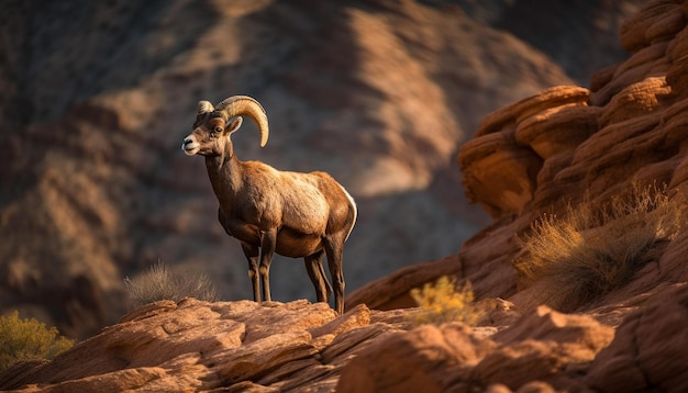 Alpine steenbok grazen op rotsachtige bergklif gegenereerd door AI