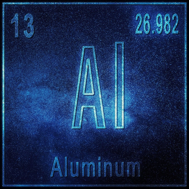 Gratis foto aluminium scheikundig element, bord met atoomnummer en atoomgewicht, periodiek systeemelement