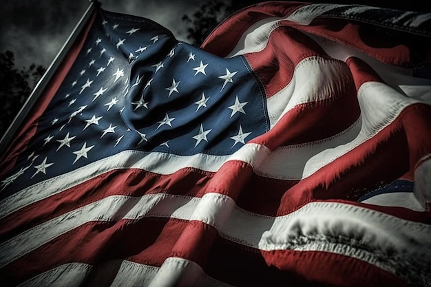 Amerikaanse vlag waait in de wind achtergrond Ai generatief