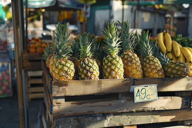 Gratis foto ananas klaar voor de verkoop