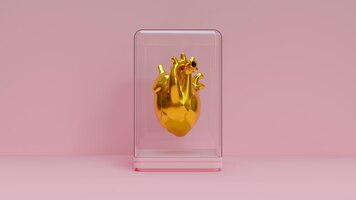 Gratis foto anatomisch gouden hart met roze achtergrond