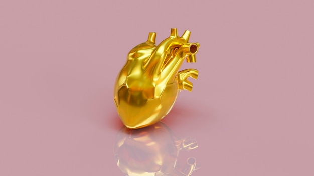Gratis foto anatomisch gouden hart met roze achtergrond