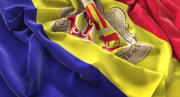 Andorra Vlag Ruffled Mooi Wapperende Macro Close-up Shot