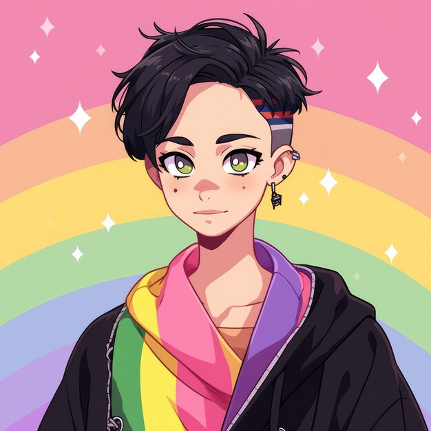 Androgyne avatar van een niet-binaire queer persoon