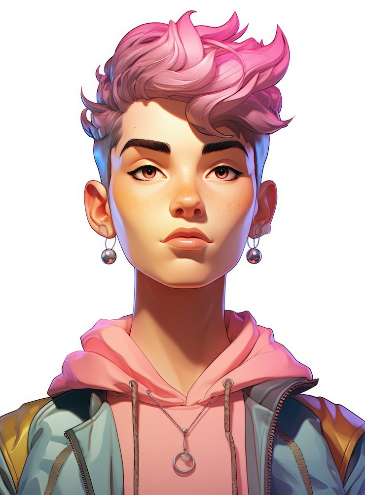 Gratis Foto androgyne avatar van een niet-binaire queer persoon