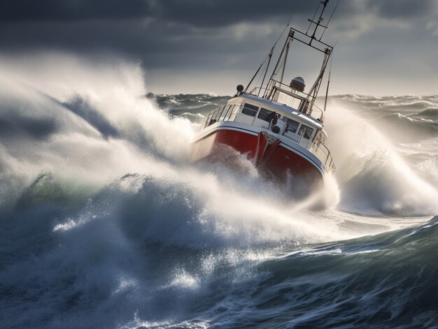 Angst veroorzaakt door storm op zee met boot