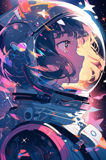 Anime-achtig personage in de ruimte
