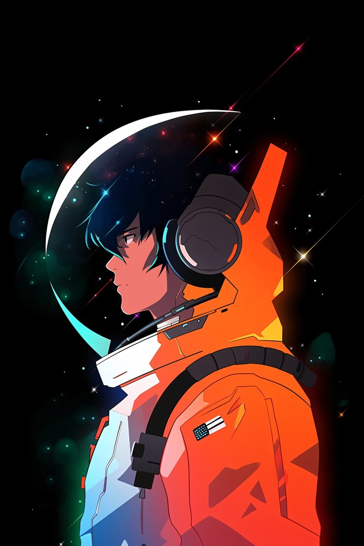 Anime-achtig personage in de ruimte