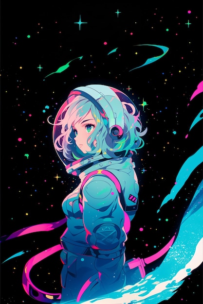 Anime-achtig personage in de ruimte