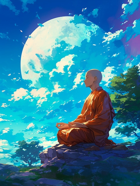 Gratis foto anime-achtig personage mediteert en overweegt mindfulness