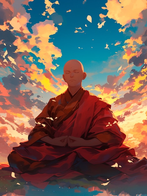 Gratis foto anime-achtig personage mediteert en overweegt mindfulness