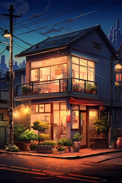 Anime-illustratie van een landhuis