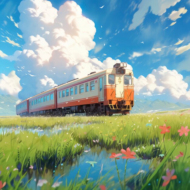 Anime-landschap van een reizende persoon