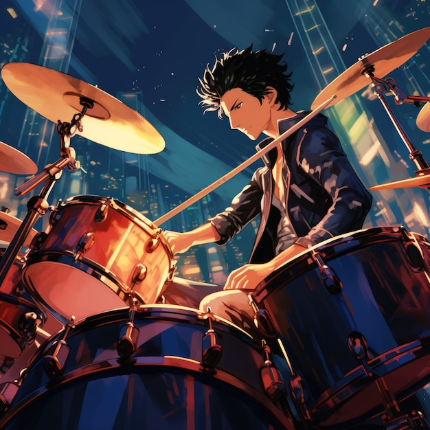 Gratis foto anime personage die drums zingt