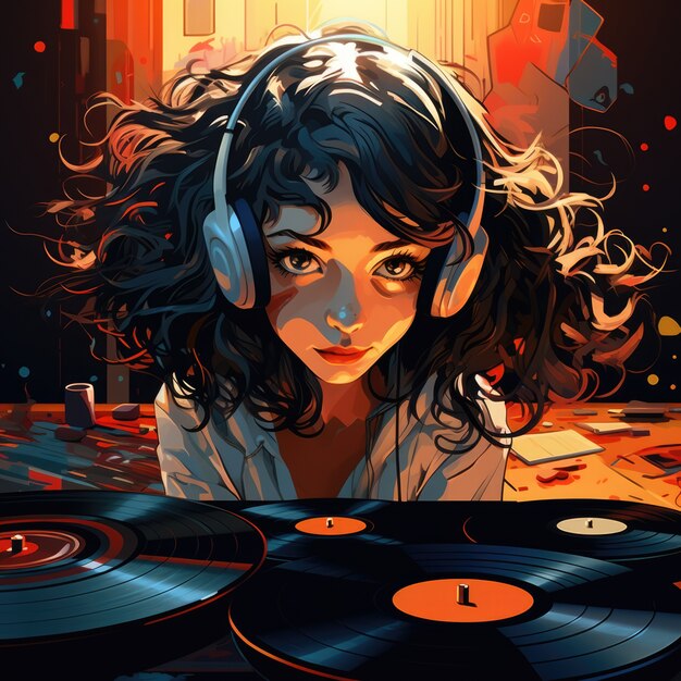 Anime personage dj die muziek speelt