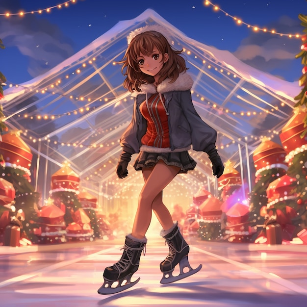 Gratis foto anime personage in de stad kerst seizoen