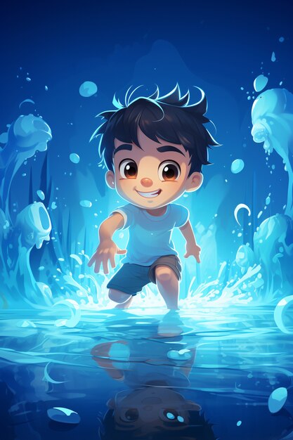 Anime personage in het water