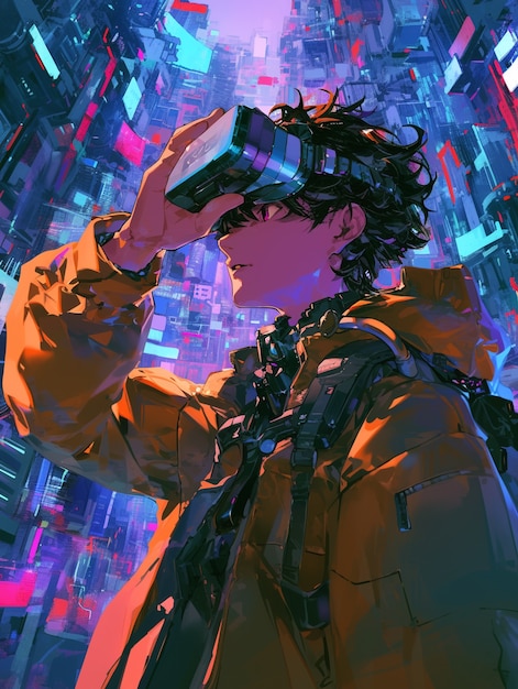 Gratis foto anime personage met een virtual reality bril in het metaversum