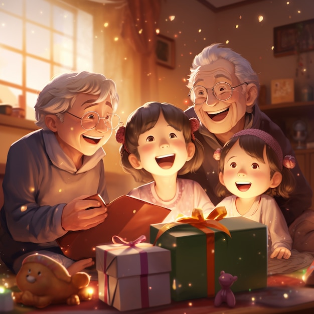 Gratis foto anime personages die kerst vieren