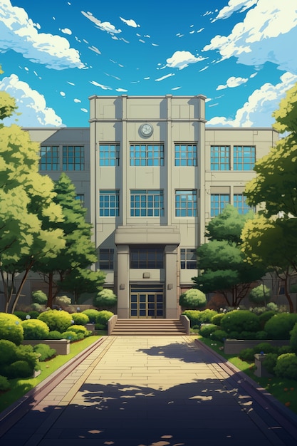 Gratis foto anime schoolgebouw illustratie