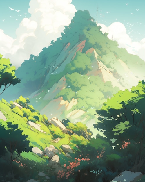 Anime stijl bergen landschap