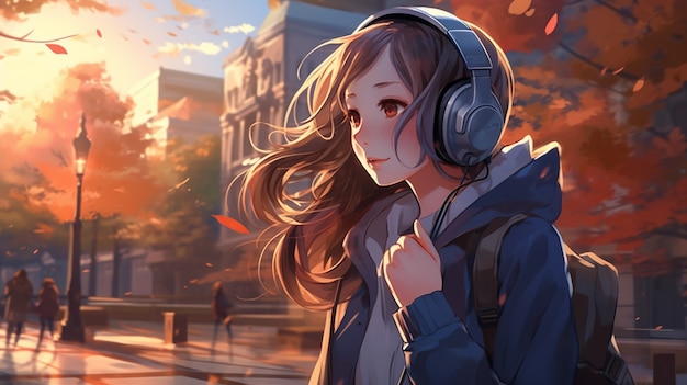 Anime-stijlportret van een jonge student die naar school gaat