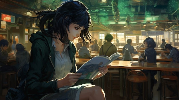 Anime-stijlportret van een jonge student die naar school gaat