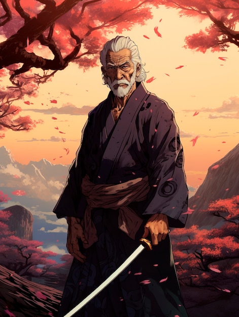 Gratis foto anime style portrait of traditional japanese samurai character