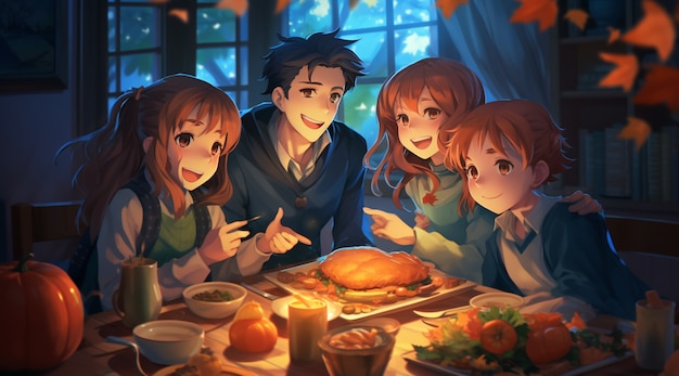 Gratis foto anime vrienden op oudejaarsavond