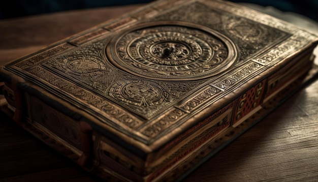 Antiek houten bijbelsymbool van spiritualiteit en wijsheid gegenereerd door AI