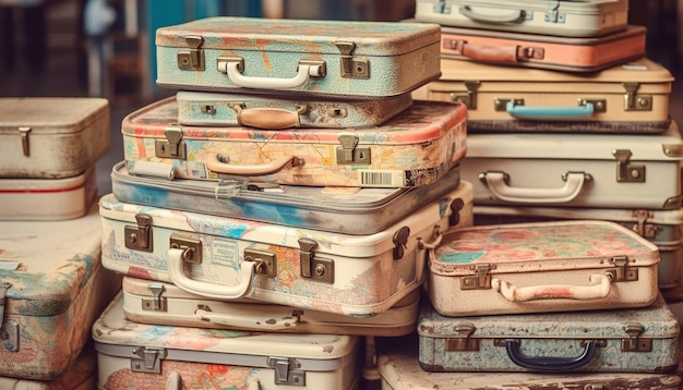 Gratis foto antieke leren koffer verpakt voor zomeravontuur gegenereerd door ai