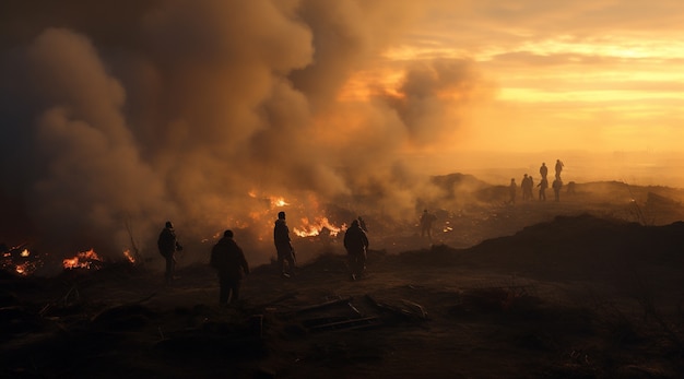 Gratis foto apocalyptisch oorlogsgebied landschap met vernietiging