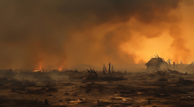 Gratis foto apocalyptisch oorlogsgebied landschap met vernietiging