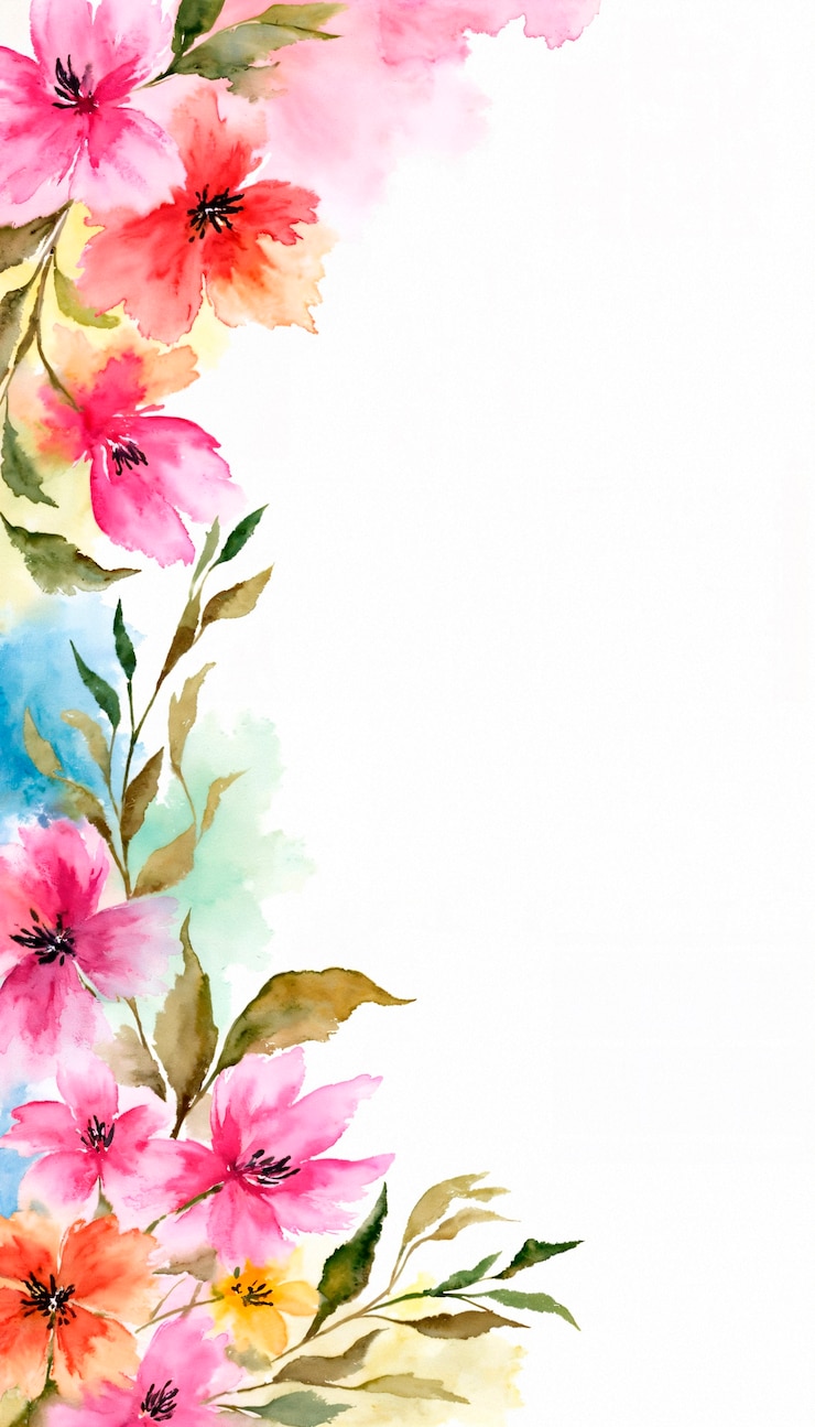 Gratis Foto aquarel bloemenontwerp met roze bloemen en groene bladeren