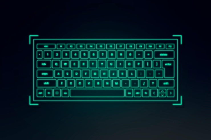 Gratis Foto ar toetsenbord hologram neon groen voor smart technology device