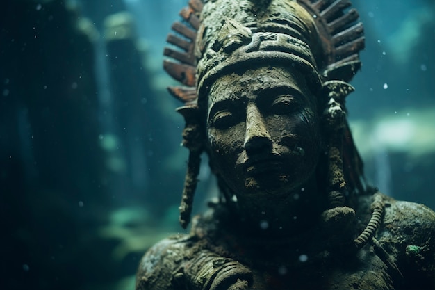 Gratis foto archeologisch standbeeld dat onder water zit