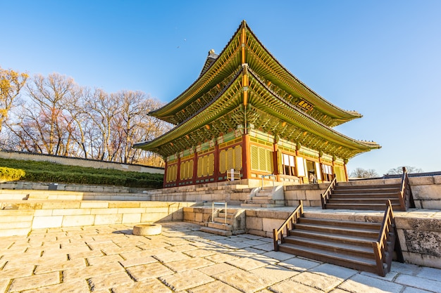 Architectuur die het paleis van Changdeokgung in de stad van Seoel bouwen