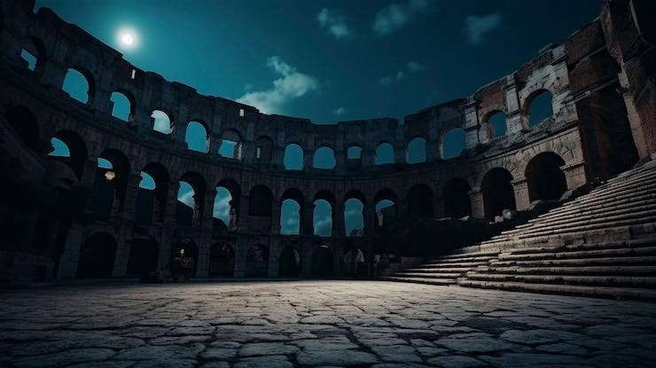 Gratis Foto architectuur van het oude romeinse rijk 's nachts