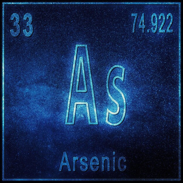 Arseen scheikundig element, bord met atoomnummer en atoomgewicht, periodiek systeemelement
