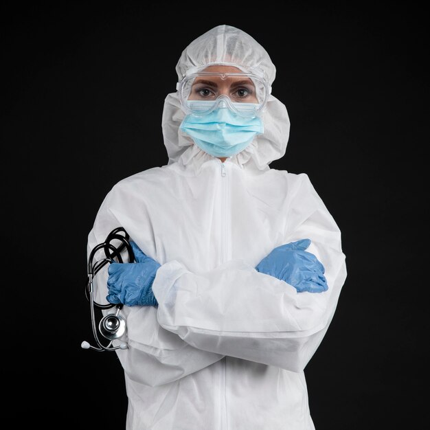 Arts die pandemische medische kleding draagt