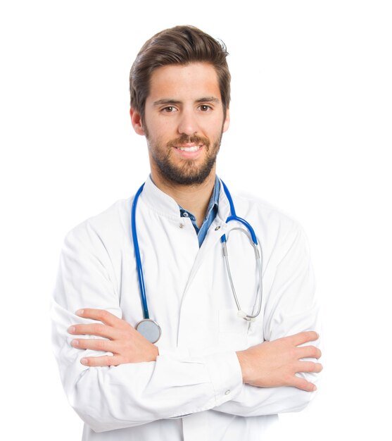 Arts lachend met een stethoscoop