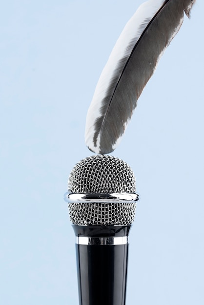 Gratis foto asmr microfoon met veer voor geluid