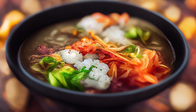 Gratis foto assortiment van koreaanse traditionele gerechten aziatisch eten bovenaanzicht plat lag generatieve ai
