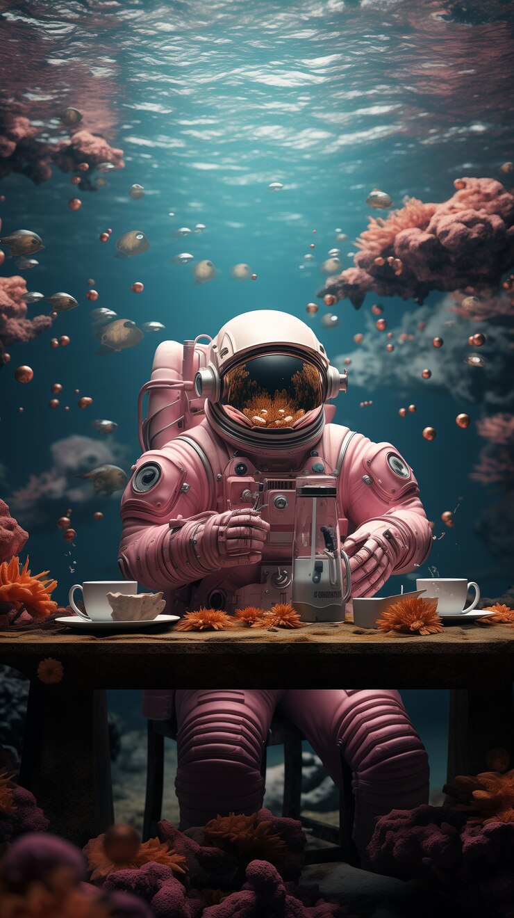 Astronaut duikt digitale kunst