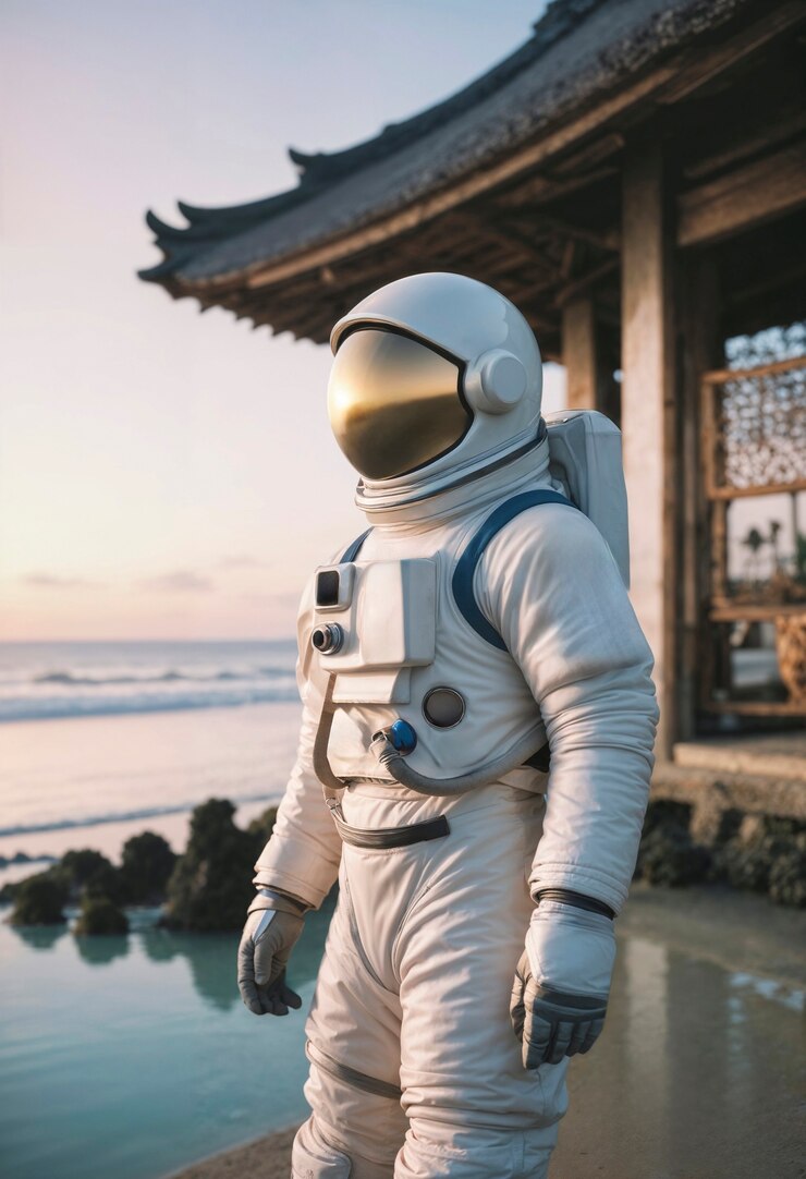 Astronaut in een ruimtepak op aarde