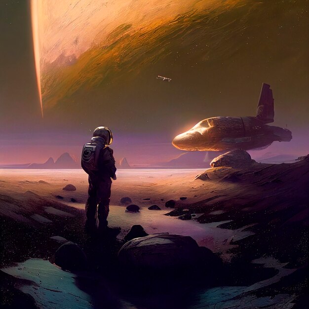 Astronaut met ruimteschip