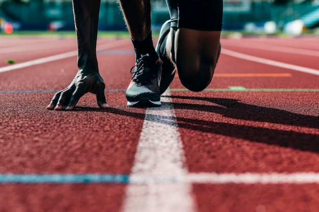 atleet bereid om te rennen op de atletiekbaan